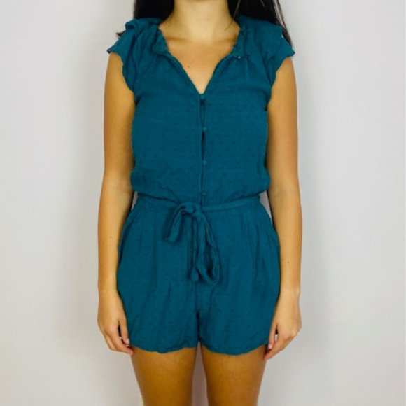 LOFT Pants & Jumpsuits Loft Cap Sleeve Romper Blue Green Size